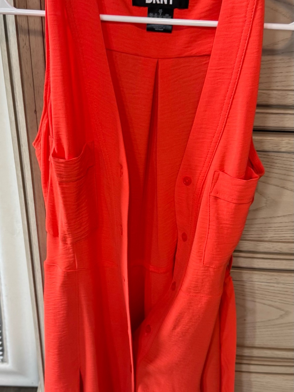 DKNY Coral-Red Sleeveless Knit Cardigan Vest